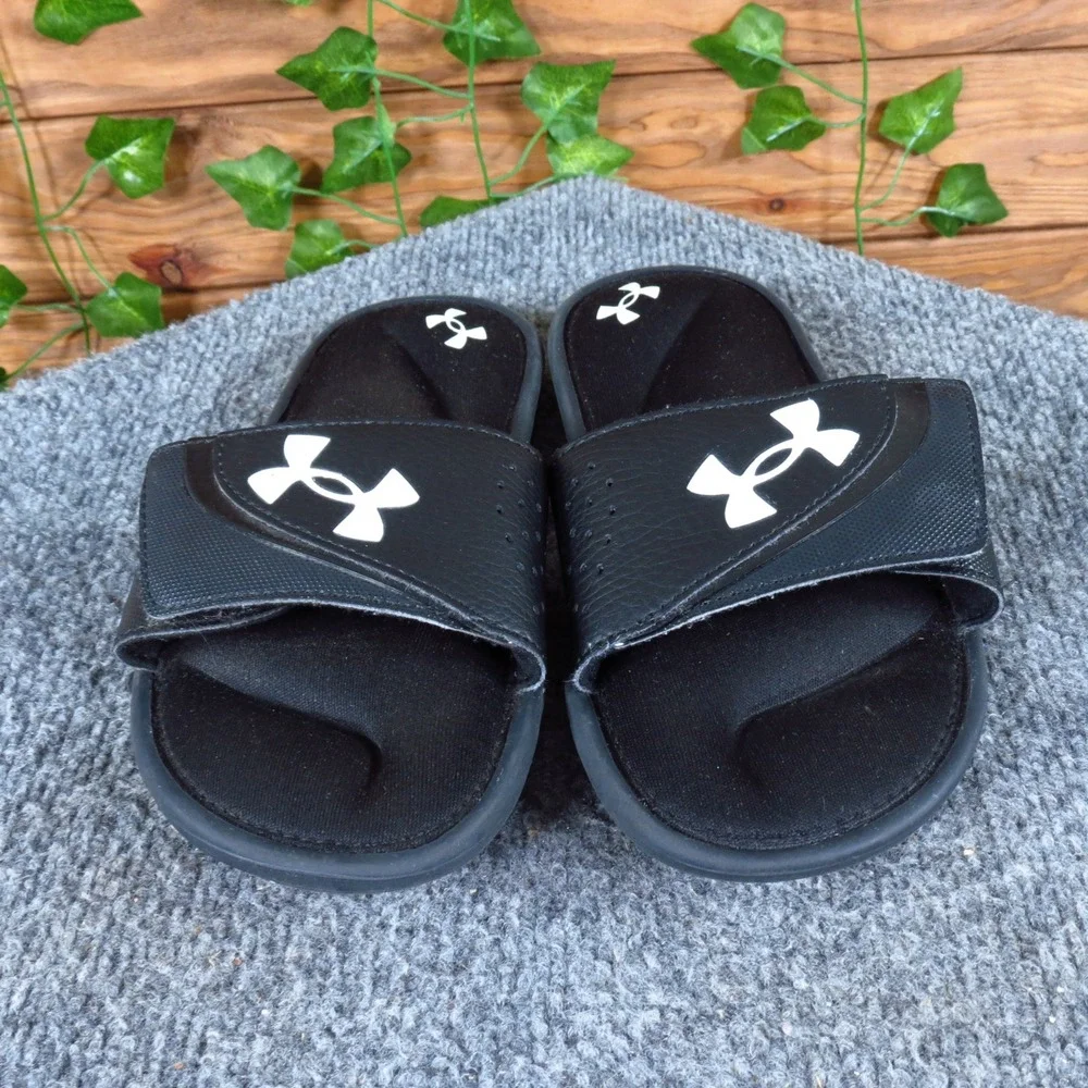 Under Armour Ignite VI Unisex Kids Sandal Size 2‎ Athletic Slide Black Synthetic